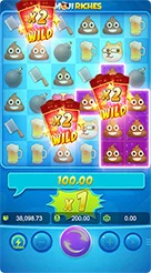 Emoji Riches · Mulai putaran menggunakan kontrol utama serta opsi akselerasi putaran melalui tombol Turbo.